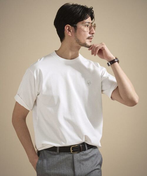 TAKEO KIKUCHI / タケオキクチ Tシャツ | ワンストローク刺繍 半袖 Tシャツ（ホワイト(001)）