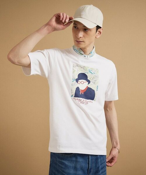 TAKEO KIKUCHI / タケオキクチ Tシャツ | カカオ柄スクエアプリント 天竺Tシャツ（ホワイト(001)）