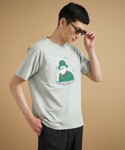 TAKEO KIKUCHI / タケオキクチ Tシャツ | カカオ柄スクエアプリント 天竺Tシャツ（ミントグリーン(021)）