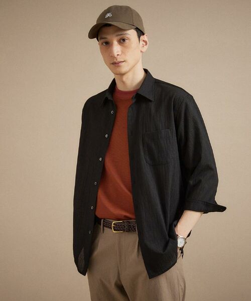 TAKEO KIKUCHI / タケオキクチ シャツ・ブラウス | 【通気性】トリコットサッカー 7分袖シャツ（ブラック(019)）