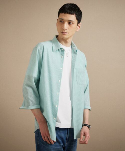 TAKEO KIKUCHI / タケオキクチ シャツ・ブラウス | 【通気性】トリコットサッカー 7分袖シャツ（ミントグリーン(021)）