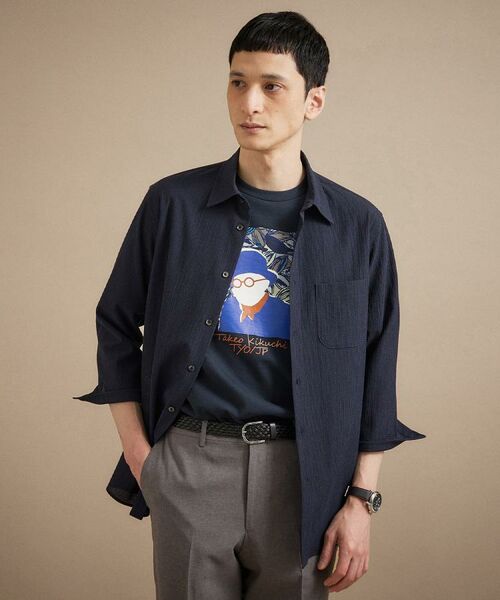 TAKEO KIKUCHI / タケオキクチ シャツ・ブラウス | 【通気性】トリコットサッカー 7分袖シャツ（ブルー(093)）