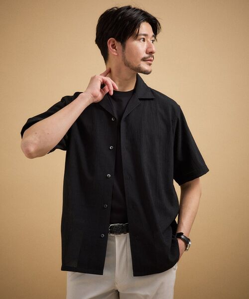 TAKEO KIKUCHI / タケオキクチ シャツ・ブラウス | 【通気性】トリコットサッカー オープンカラー シャツ（ブラック(019)）