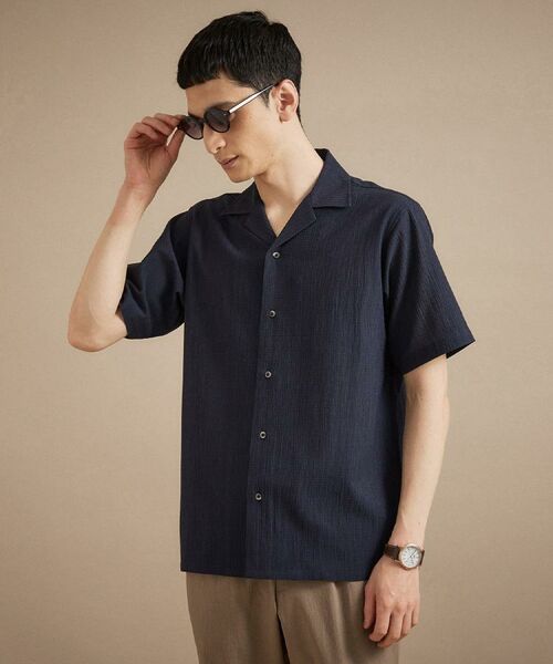 TAKEO KIKUCHI / タケオキクチ シャツ・ブラウス | 【通気性】トリコットサッカー オープンカラー シャツ（ブルー(093)）