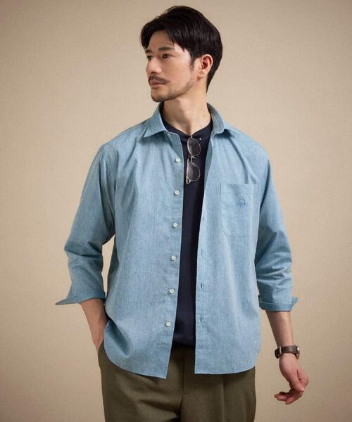 TAKEO KIKUCHI / タケオキクチ シャツ・ブラウス | ハイブリッド リネン 七分袖シャツ（ブルー(093)）