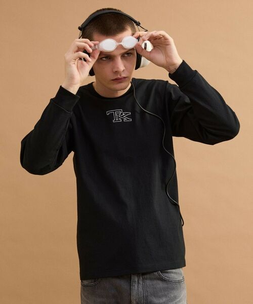 TAKEO KIKUCHI / タケオキクチ カットソー | TK刺繍長袖丸胴Tシャツ（ブラック(019)）