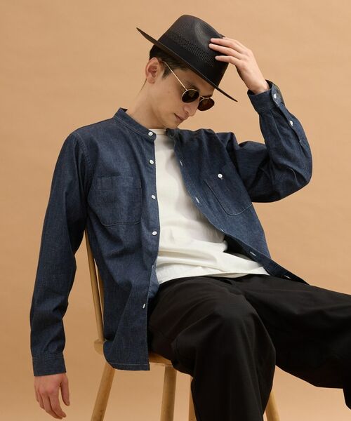 TAKEO KIKUCHI / タケオキクチ シャツ・ブラウス | バンドカラーデニムシャツ（ネイビー(094)）