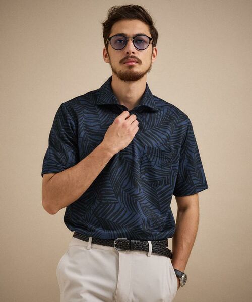 TAKEO KIKUCHI / タケオキクチ ポロシャツ | リーフ柄ポロシャツ（ネイビー(194)）