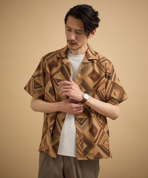 TAKEO KIKUCHI / タケオキクチ シャツ・ブラウス | 【吸汗速乾】タイル柄プリント 半袖シャツ（モカブラウン(142)）