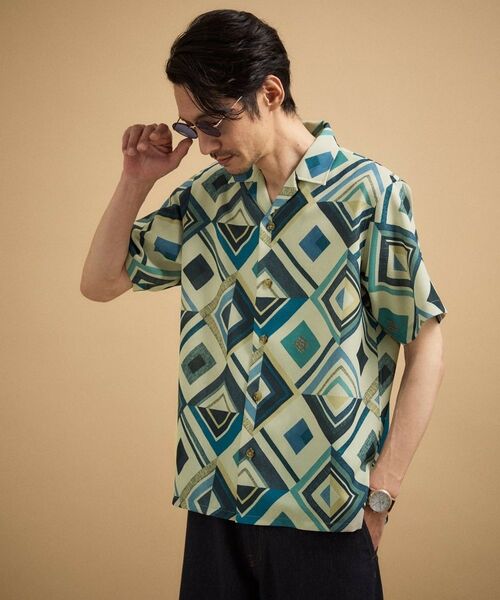 TAKEO KIKUCHI / タケオキクチ シャツ・ブラウス | 【吸汗速乾】タイル柄プリント 半袖シャツ（ブルー(193)）