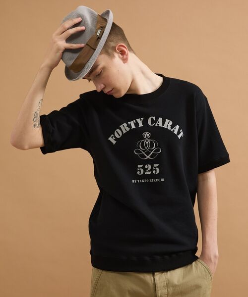 TAKEO KIKUCHI / タケオキクチ カットソー | カレッジ風ミニ裏毛半袖Tシャツ（ブラック(019)）