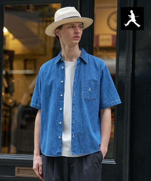 TAKEO KIKUCHI / タケオキクチ シャツ・ブラウス | 【BOWLER HAT LABEL】ボーラーハットウォーカー刺繍 半袖デニムシャツ | 詳細1