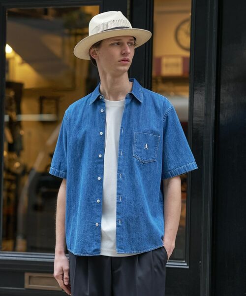 TAKEO KIKUCHI / タケオキクチ シャツ・ブラウス | 【BOWLER HAT LABEL】ボーラーハットウォーカー刺繍 半袖デニムシャツ（ブルー(092)）