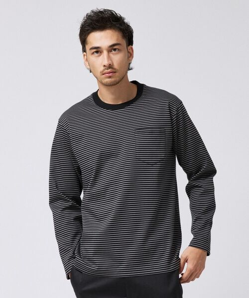 TAKEO KIKUCHI / タケオキクチ カットソー | シルケット ボーダー 長袖 Tシャツ(ブラック(219))
