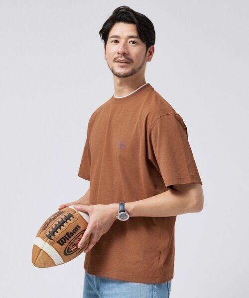 TAKEO KIKUCHI / タケオキクチ カットソー | 【汗染み軽減】フェイクレイヤー ワンポイント プルオーバー(オレンジ(069))