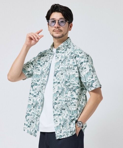 TAKEO KIKUCHI / タケオキクチ シャツ・ブラウス | 【日本製】JFP DotAir(R)リゾートプリント半袖シャツ(ブルーグリーン(198))