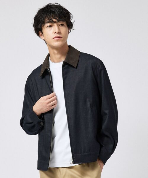 TAKEO KIKUCHI / タケオキクチ レザーブルゾン・ジャケット | バックプリーツ ボックスシルエット ジップ ブルゾン(ネイビー(094))