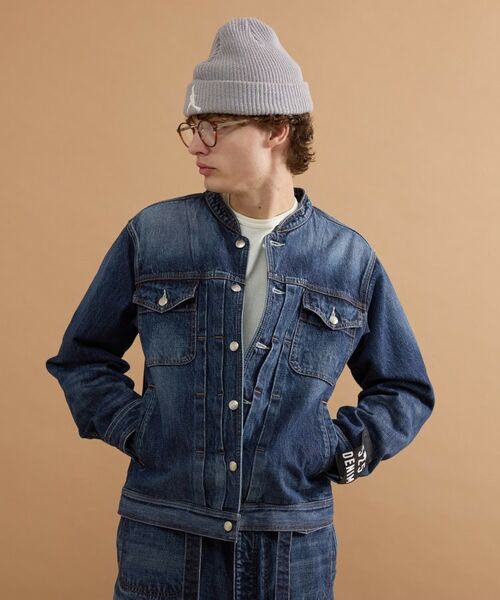 TAKEO KIKUCHI / タケオキクチ レザーブルゾン・ジャケット | 【525DENIM】14ozデニム ノーカラーGジャン（ブルー(093)）