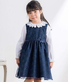 【日本製】オーガンジー小花刺しゅうジャンパースカート(110~130cm)