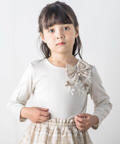 スムース麻スラブ入りチェック柄リボン付きTシャツ(90~140cm)