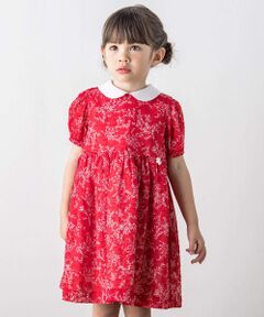 Tartine et Chocolat / タルティーヌ エ ショコラ ミニ丈・ひざ丈ワンピース | 【お揃い】サテン襟付きコシラカット葉っぱ枝プリントワンピース(90~140cm)