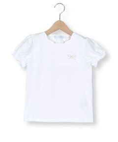 ラインストーンリボンxスカラップ襟半袖Tシャツ(90~140cm)