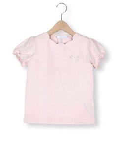 ラインストーンリボンxスカラップ襟半袖Tシャツ(90~140cm)