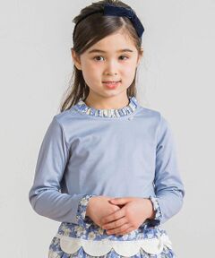 サテンフラワープリントフリルTシャツ(90~140cm)