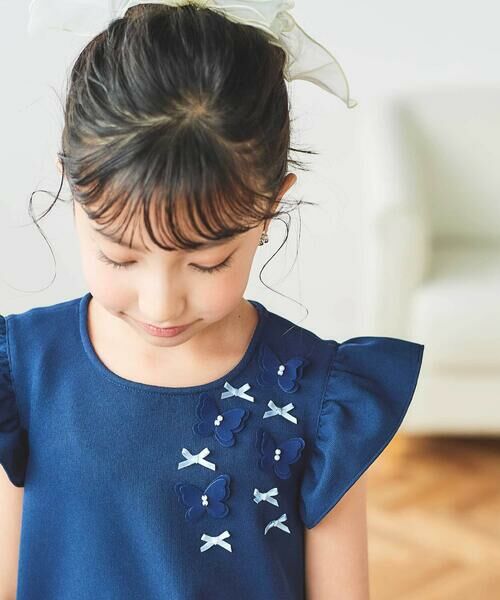 Tartine et Chocolat / タルティーヌ エ ショコラ ミニ丈・ひざ丈ワンピース | 【お揃い】バタフライモチーフ袖フリルワンピース(90〜140cm) | 詳細3