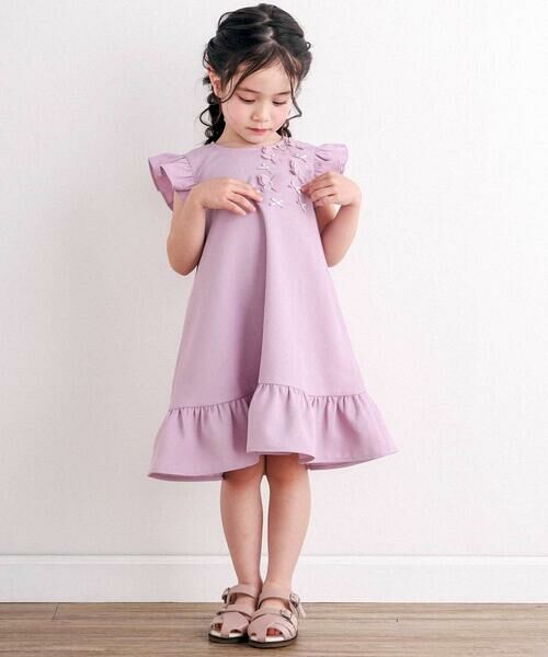 Tartine et Chocolat / タルティーヌ エ ショコラ ミニ丈・ひざ丈ワンピース | 【お揃い】バタフライモチーフ袖フリルワンピース(90〜140cm) | 詳細7