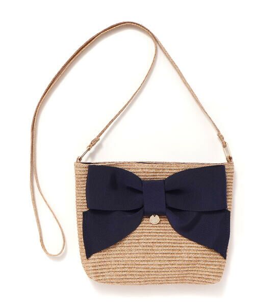 Tartine et Chocolat / タルティーヌ エ ショコラ ショルダーバッグ | 【お揃い】リボン付きペーパーブレードバッグ（ネイビー）