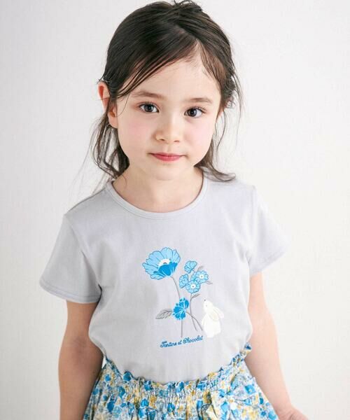 Tartine et Chocolat / タルティーヌ エ ショコラ Tシャツ | 【日本製】ウサギとお花プリント半袖Tシャツ(80〜130cm) | 詳細3