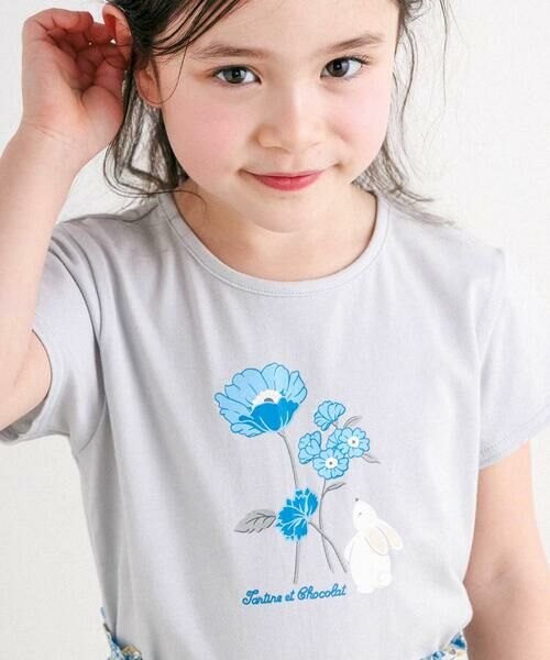 Tartine et Chocolat / タルティーヌ エ ショコラ Tシャツ | 【日本製】ウサギとお花プリント半袖Tシャツ(80〜130cm) | 詳細4