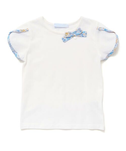 Tartine et Chocolat / タルティーヌ エ ショコラ Tシャツ | リバティプリント袖パイピングTシャツ(90〜140cm)(ホワイト)