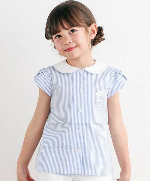 Tartine et Chocolat / タルティーヌ エ ショコラ シャツ・ブラウス | コットンポリエステルストレッチ丸襟ブラウス(100〜140cm)(ブルーストライプ)