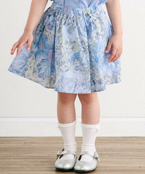 Tartine et Chocolat / タルティーヌ エ ショコラ ミニ・ひざ丈スカート | 【日本製】【お揃い】リバティRose Xanthe(ローズザンジー)インナーパンツ付きスカート(90〜140cm)(ブルー系)