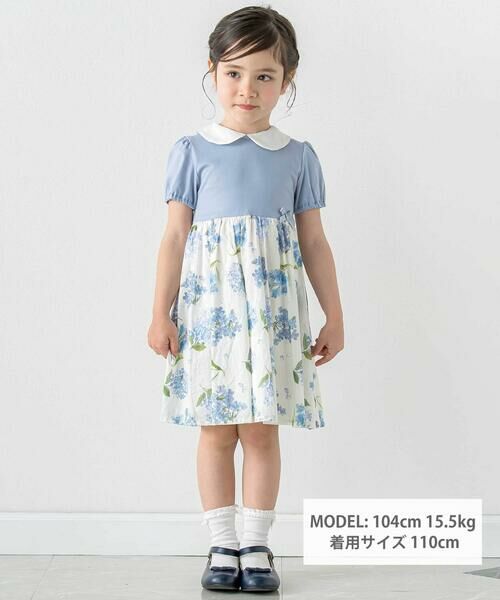 Tartine et Chocolat / タルティーヌ エ ショコラ ミニ丈・ひざ丈ワンピース | 【日本製】【お揃い】リバティMARINA'S MEADOW(マリナズ・メドゥ)丸襟半袖切り替えワンピース(100~140cm) | 詳細10