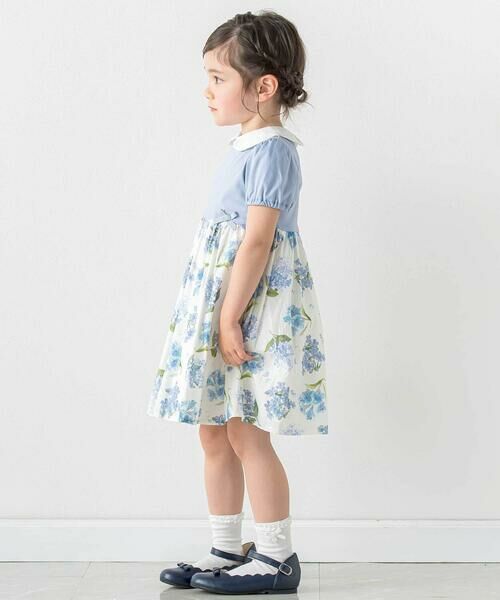 Tartine et Chocolat / タルティーヌ エ ショコラ ミニ丈・ひざ丈ワンピース | 【日本製】【お揃い】リバティMARINA'S MEADOW(マリナズ・メドゥ)丸襟半袖切り替えワンピース(100~140cm) | 詳細11