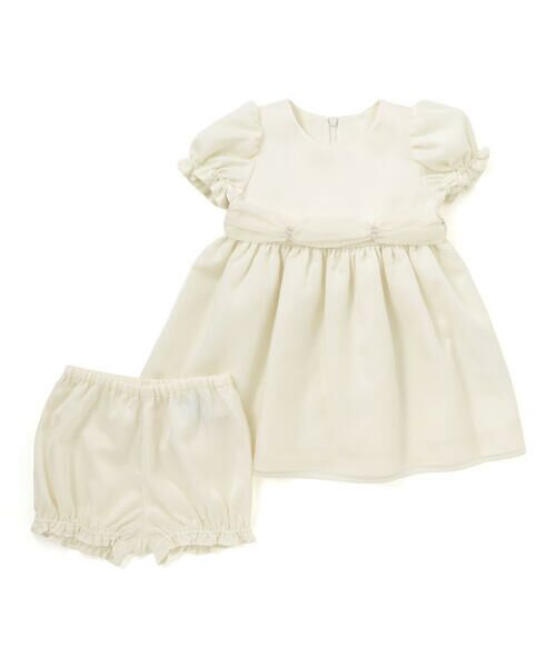 Tartine et Chocolat / タルティーヌ エ ショコラ ベビー・キッズウエア | 【日本製】シルデューサテン×オーガンジーパールベルトブルマ付きドレスベビー(70〜90cm)(オフホワイト)