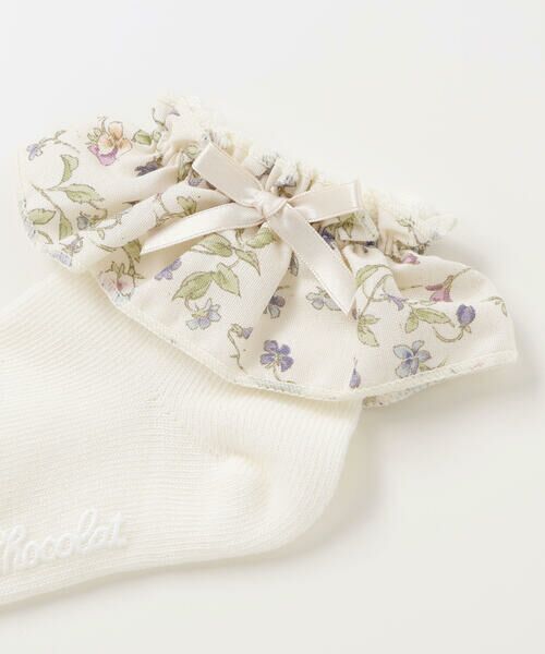 Tartine et Chocolat / タルティーヌ エ ショコラ その他雑貨 | 【日本製】【お揃い】すみれ花プリントサテンリボンソックスベビー（8〜13cm） | 詳細1
