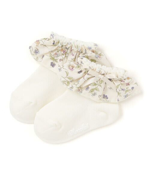 Tartine et Chocolat/タルティーヌ エ ショコラ 【日本製】【お揃い】すみれ花プリントサテンリボンソックスベビー(8〜13cm) オフホワイト系 8-10cm Tartine et Chocolat/タルティーヌ エ ショコラ 【日本製】【お揃い】すみれ花プリントサテンリボンソックスベビー(8〜13cm) オフホワイト系 8-10cm