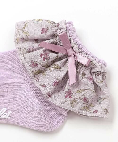Tartine et Chocolat / タルティーヌ エ ショコラ その他雑貨 | 【日本製】【お揃い】すみれ花プリントサテンリボンソックスベビー（8〜13cm） | 詳細2