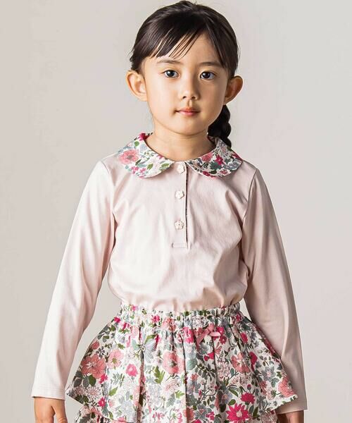 Tartine et Chocolat / タルティーヌ エ ショコラ Tシャツ | 【日本製】【お揃い】リバティビエラ(DaisyMorisia)×花ボタン長袖Tシャツ(100〜140cm) | 詳細4