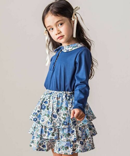 Tartine et Chocolat / タルティーヌ エ ショコラ Tシャツ | 【日本製】【お揃い】リバティビエラ(DaisyMorisia)×花ボタン長袖Tシャツ(100〜140cm) | 詳細16