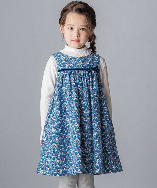Tartine et Chocolat/タルティーヌ エ ショコラ 【日本製】【お揃い】リバティ(Leila)シャツコールジャンパースカート(90~140cm) ブルー系 90cm Tartine et Chocolat/タルティーヌ エ ショコラ 【日本製】【お揃い】リバティ(Leila)シャツコールジャンパースカート(90~140cm) ブルー系 90cm