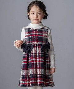 Tartine et Chocolat / タルティーヌ エ ショコラ ミニ丈・ひざ丈ワンピース | 【日本製】【お揃い】ウールチェックサイドリボン付きジャンパースカート(90~140cm)