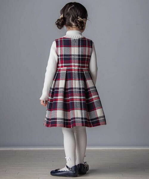 Tartine et Chocolat / タルティーヌ エ ショコラ ミニ丈・ひざ丈ワンピース | 【日本製】【お揃い】ウールチェックサイドリボン付きジャンパースカート(90~140cm) | 詳細2