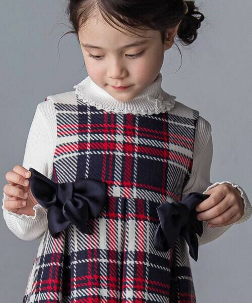 Tartine et Chocolat / タルティーヌ エ ショコラ ミニ丈・ひざ丈ワンピース | 【日本製】【お揃い】ウールチェックサイドリボン付きジャンパースカート(90~140cm) | 詳細3