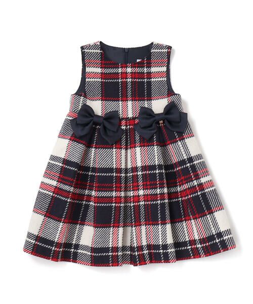 Tartine et Chocolat / タルティーヌ エ ショコラ ミニ丈・ひざ丈ワンピース | 【日本製】【お揃い】ウールチェックサイドリボン付きジャンパースカート(90~140cm) | 詳細4