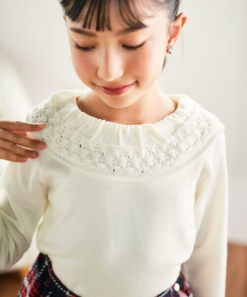 Tartine et Chocolat / タルティーヌ エ ショコラ ニット・セーター | ラインストーン付きボリュームネックセーター(100~140cm) | 詳細4